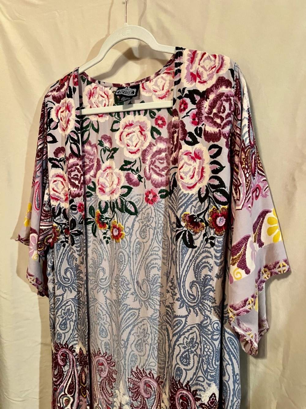 Angie Floral Paisley Kimono Cardigan in Pink, Purple, Yellow, Size L
